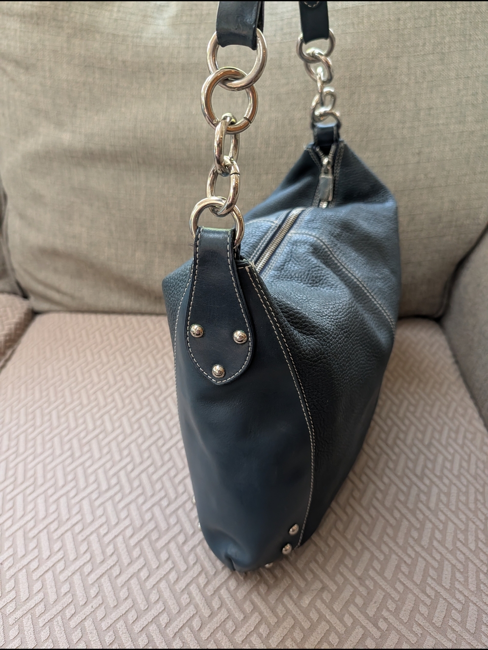 Furla Vintage Leather Black Hobo With Studs Handbag or Crossbody EUC - Picture 4 of 11